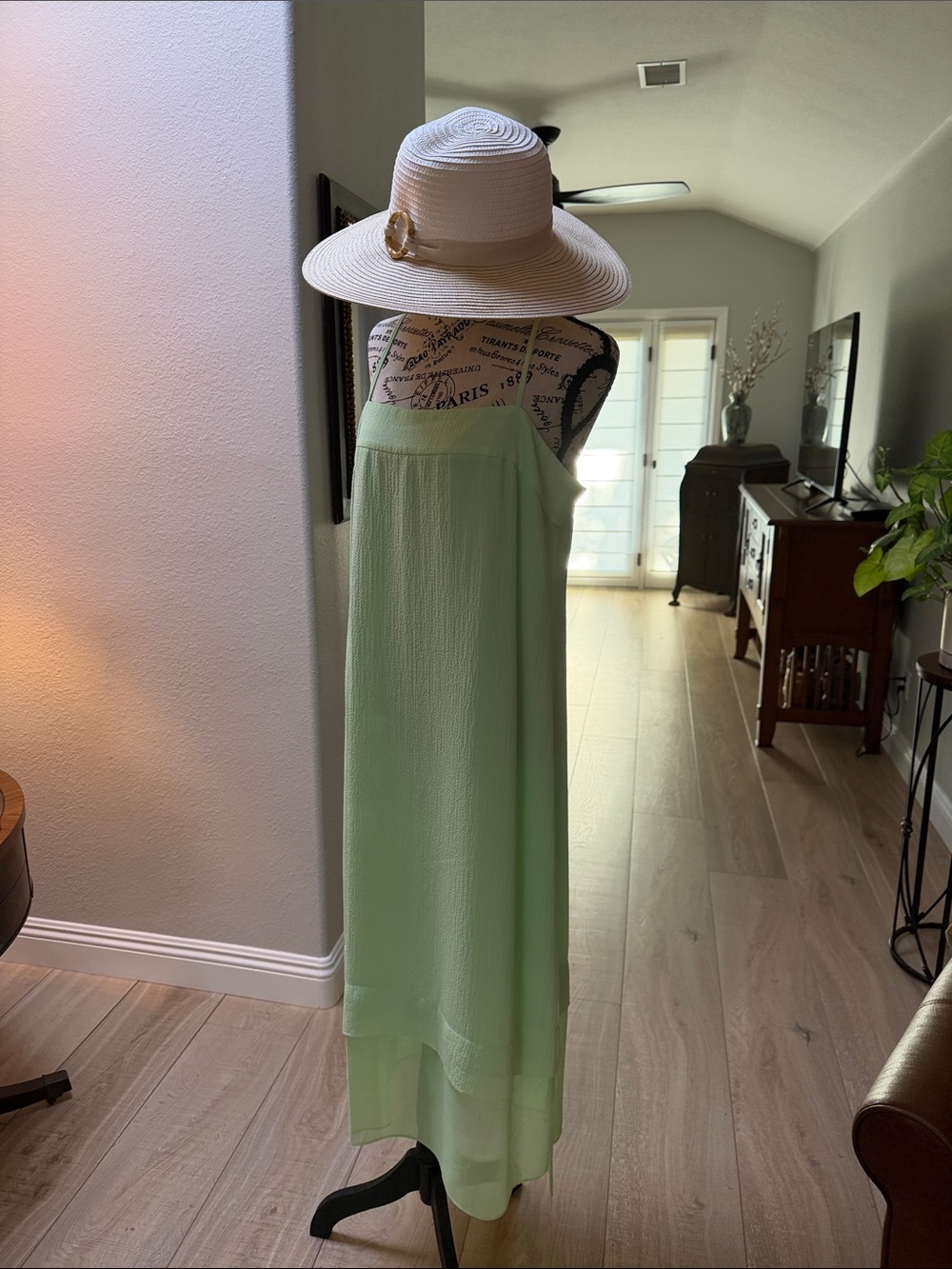DKNY Sheer Mint Green Lined Midi Dress